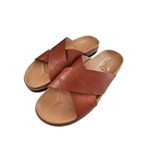 Madewell Dyna Brown Leather Wide Crisscross Sandals Size 9 Flaw